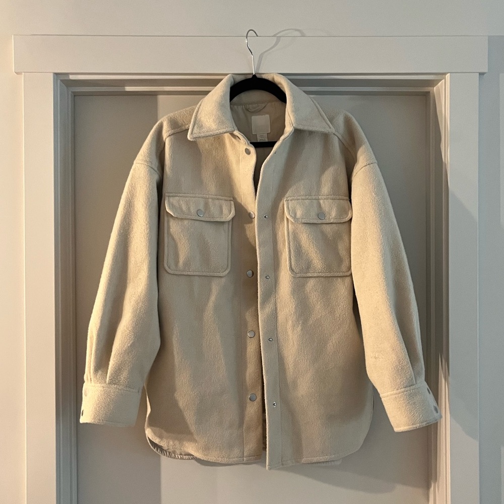 H&M Cream Button-Up Shacket with Chest Pockets